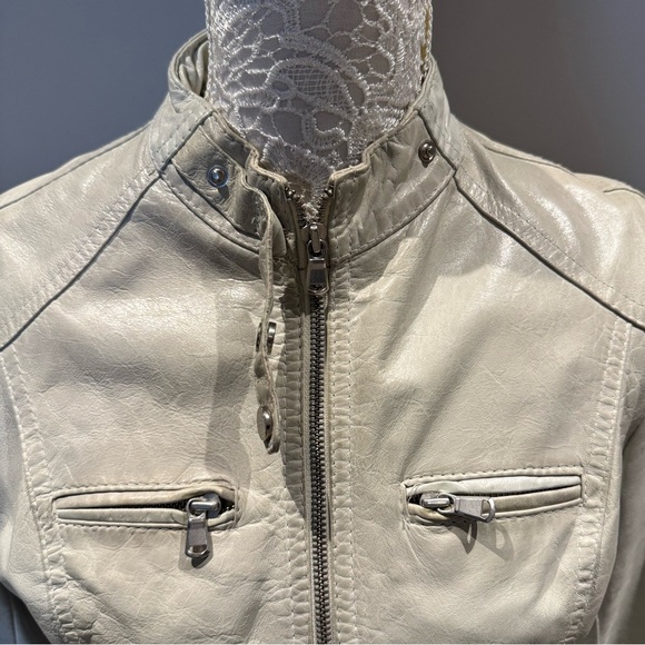 Light blue Leather Jacket FROM FLORENCE Sz L - Picture 3 of 7